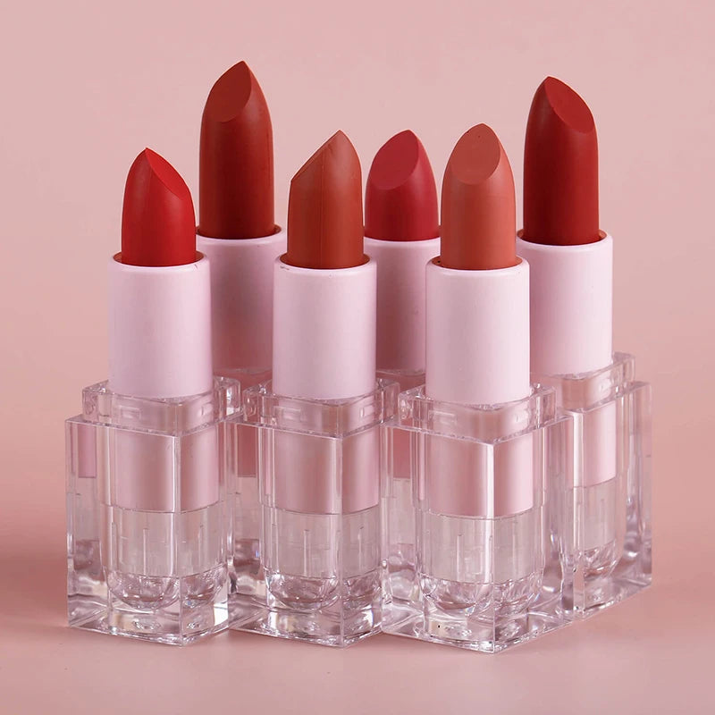 Customize Your Own Lipstick Private Label Transparent Tube Vegan High Pigment Lipstick Long Lasting Velvet Matte Lipstick