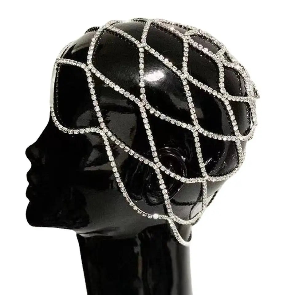 Mesh Round Head Chain Rhinestone Crystal Headwear Hair Accessories Wedding Jewelry