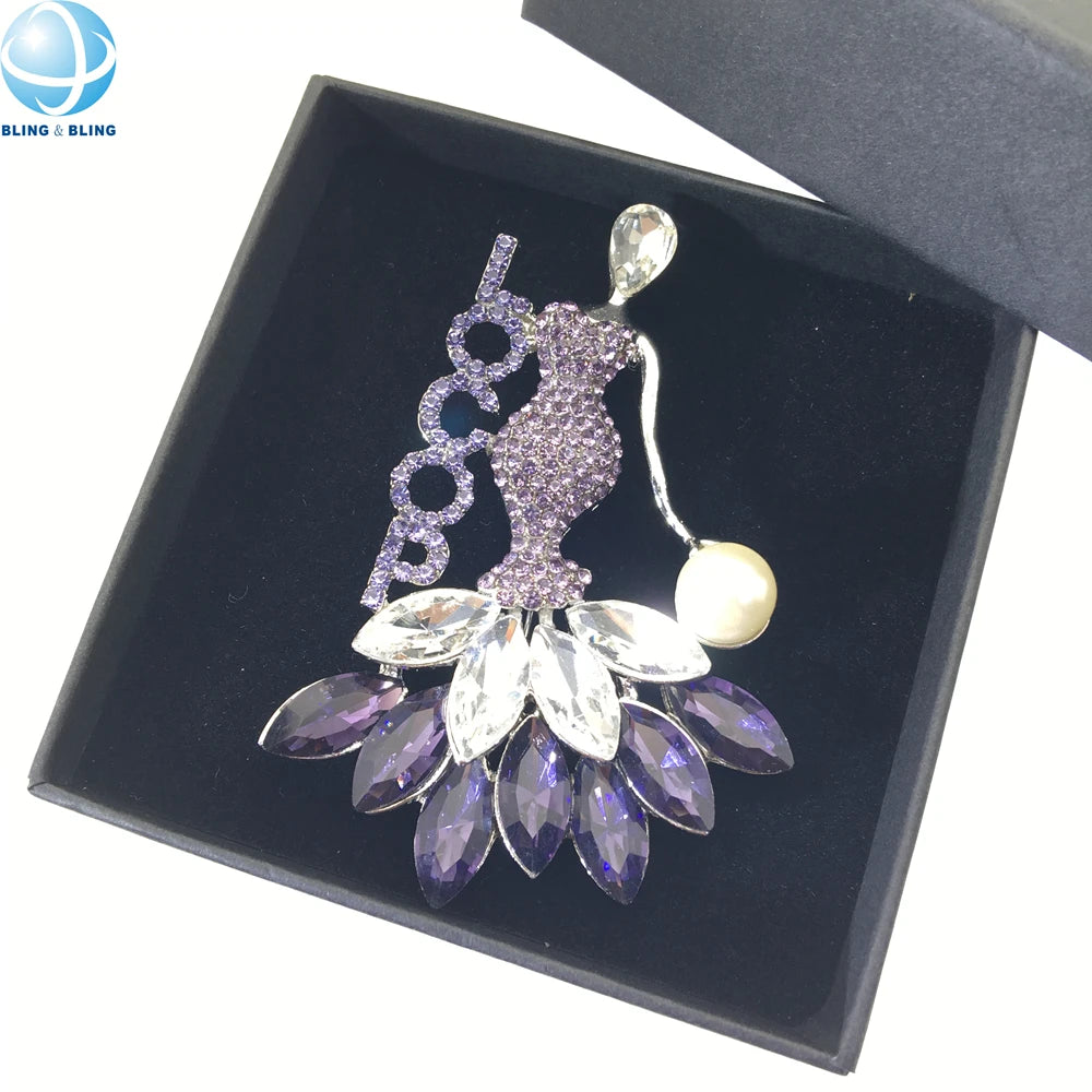 Fashion Design Ladies of Circle of Perfection Pins Dance Girl Purple Rhinestone LOCOP Brooches Sorority Symbol Jewelry