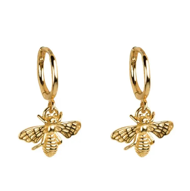 Jiatao Wholesale 18K Gold Plated Minimalist Bee Insect Dangle Hoop Earrings 925 Sterling Silver Small Elegant Drop Earrings