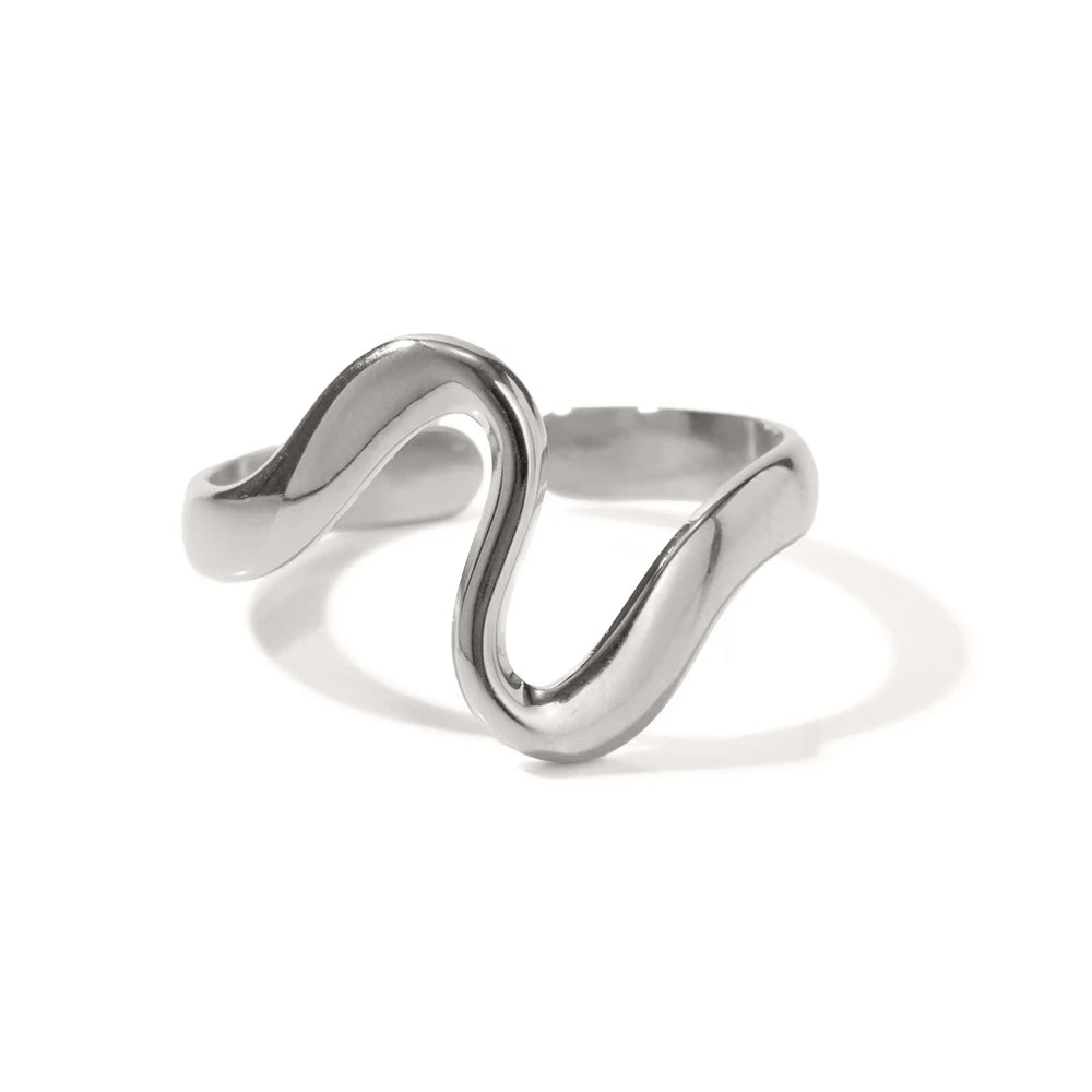 J&D Fashion Daily Simple Minimalist Stainless Steel Opening Ring Gift Irregular Curved Rings for Women