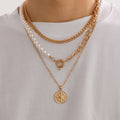 3Pcs/Set Vintage Compass Pendant Imitated Pearl Necklaces for Men Trendy Male Street Stacked Chain Chokers Fashion Jewelry Gifts
