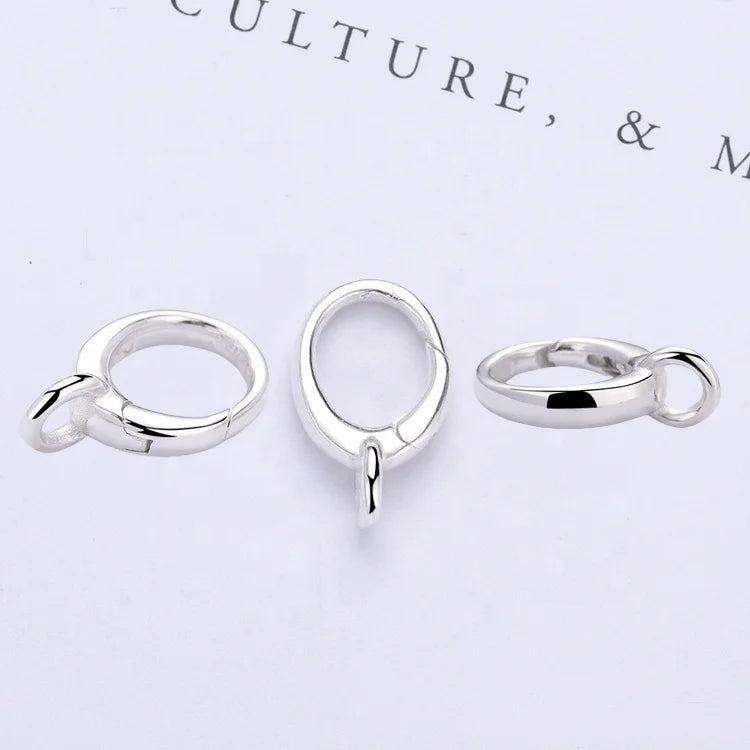 Popular Universal 925 Sterling Silver Jewelry Findings Clip Oval Lock With Big Bottom Loop Bracelet Clasp With Large Ring