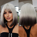 Immediate Delivery Short Ombre White Brown Straight Wig Colorful Synthetic Bob Wigs with Bangs for Cosplay Party Use Heat
