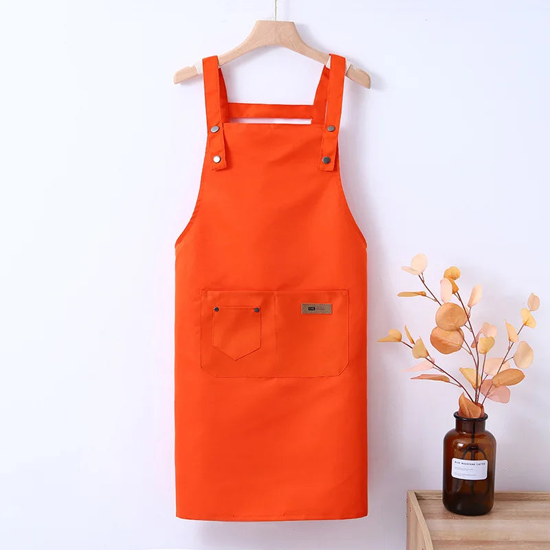 Advertising Polyester Apron Korean Style Washable Pink Kitchen Cooking Cleaning Aprons With Custom Logo Design