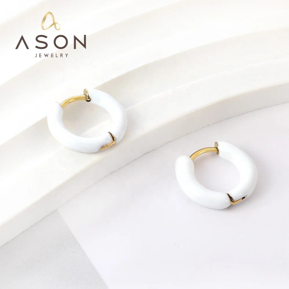 Ason Fast Shipping Party Colorful Hoop Earring Fashion Trendy Jewelry Women Hoop Stainless Steel Earring Jewelry