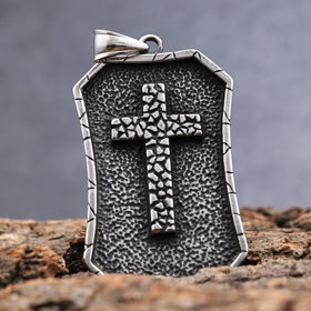 Christian Jewelry Stainless Steel Big Heavy Hammered Stamp Surface Cross Necklace Gifts for Men Boys