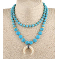 Fashion Jewelry 2 Layer 8mm Blue White Turquoise Flat Bead Necklace Resin Moon Ox Horn Pendant Choker Necklace Western Jewelry
