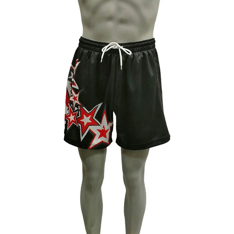 Custom Sublimation Men's Shorts with Breathable Soft Mesh Zip Pockets Durable Knitted Weaving Drawstring Closure Casual Style