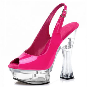 Piece of red 14cm leaky toe high heels platform pole dance anti slip dance shoes model Catwalk Fashion thick heel crystal sandal