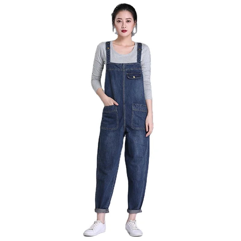 2024 Plus Size 8XL Denim Pants Maternity Pants Overalls Girls Suspender Jeans  Loose Casual Jeans Jumpsuit for Ladies