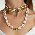 Trendy Conch Seashell Necklace Puka Shell Choker Necklace Gold Seashell Cowrie Shell Beaded Necklace for Women and Girls