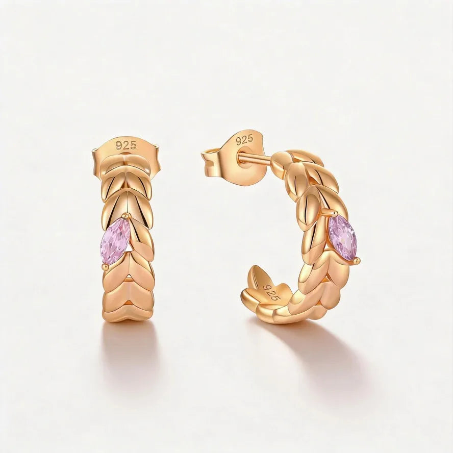 YILUN Women's Rose Gold Plated Marquise Pink Cubic Zirconia 925 Sterling Silver Wheat Hoop Earrings for Weddings Wholesale