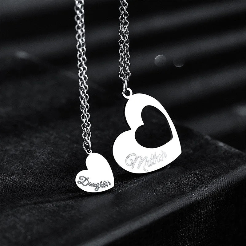 2PCS/PAIR Dainty Non Tarnish Stainless Steel Chain Heart Puzzle Mom Daughter Mothers Day Necklace Jewelry