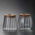 Candy Bottle Vertical Stripes Storage Box Food Storage Container Sugar Jar Crystal Pumpkin Glass with Bamboo Lids 750ml 650ml