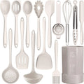 BPA-Free Eco-Friendly Kitchen Utensil Set Silicone Handled Turner Tongs Spatula Spoon Brush Whisk Dishwasher Safe