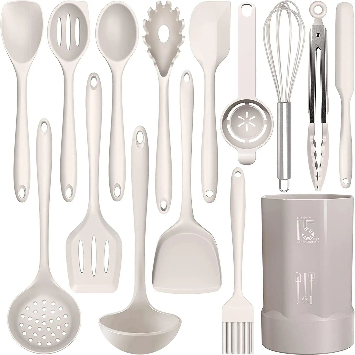 BPA-Free Eco-Friendly Kitchen Utensil Set Silicone Handled Turner Tongs Spatula Spoon Brush Whisk Dishwasher Safe