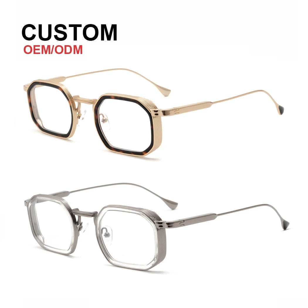 FW 1782 Classic Retro Rectangle Gold Silver Eyeglasses Frames Custom Logo Square Optical Eyewear Men Acetate Metal Glasses Women