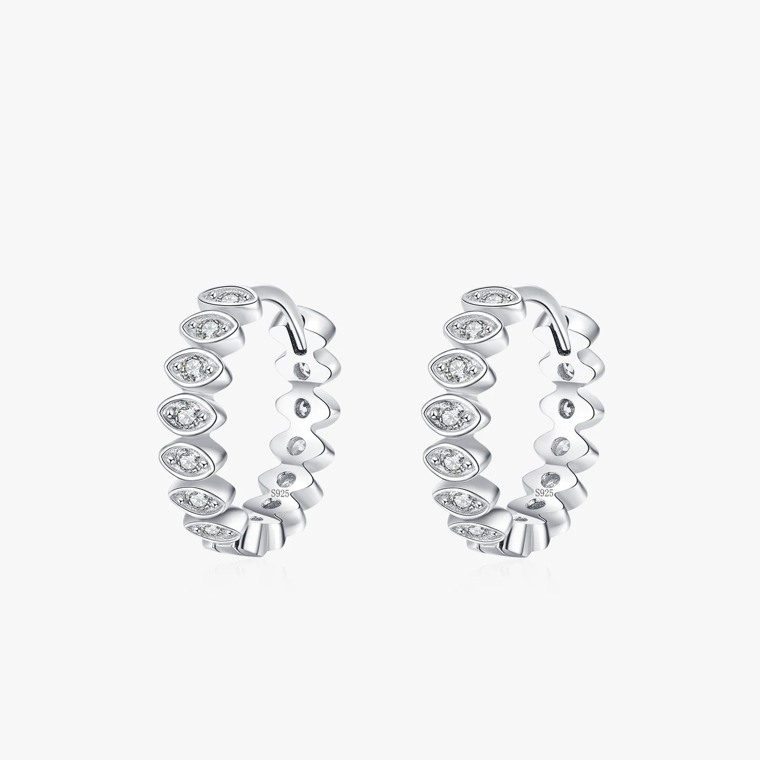Ailmay 925 Sterling Silver Luxury Lucky Eye Ear Buckles for Women Girls Shiny CZ Geometric Hoop Earrings Wedding Fine Jewelry
