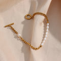 Trendy New Design 18K Gold Plated Waterproof OT Buckle Freshwater Pearl String Stainless Steel Bracelet