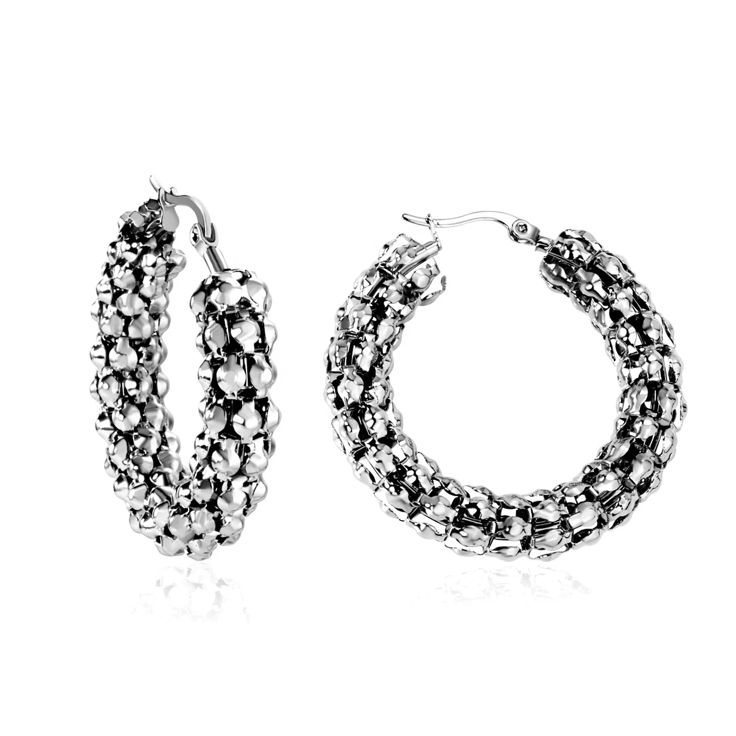 Factory Wholesale Customized Corn Chain Hoop Earrings Jewelry Hollowed Out Mesh Chain Antiallergic Stainless Steel Hoop Earrings