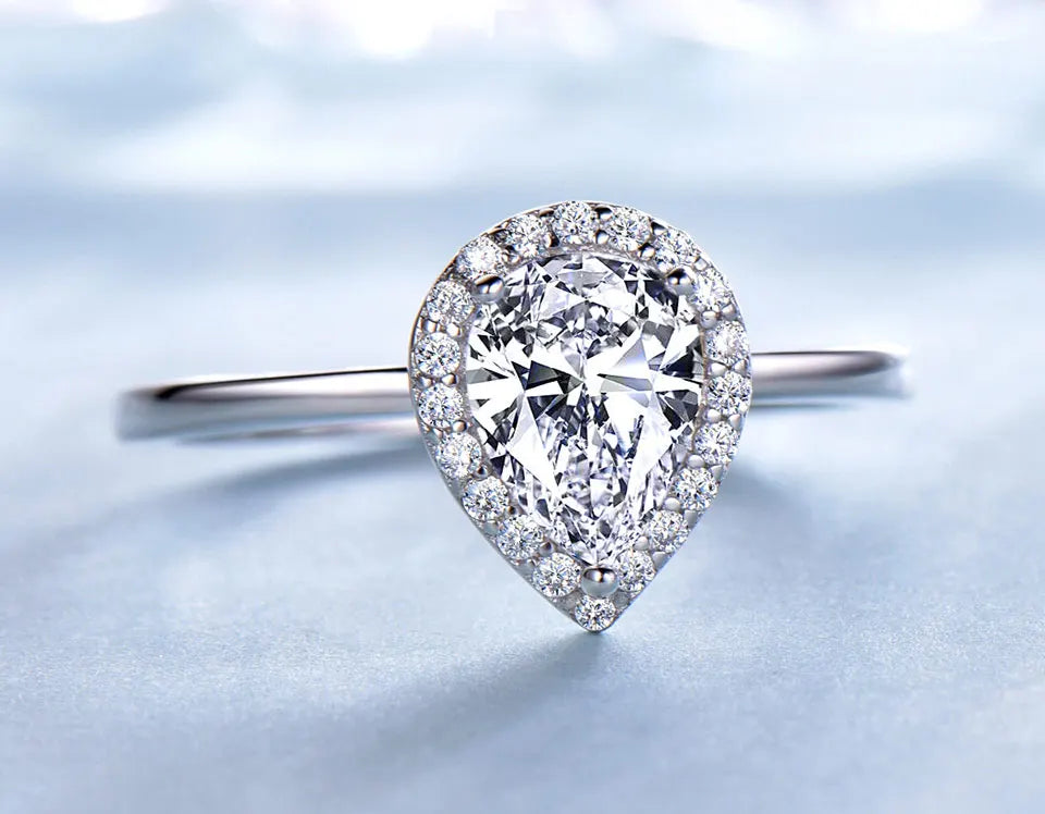 Custom Trendy Jewelry Fine Jewelry 925 Sterling Silver Pear Shape Zircon Rings for Women Engagement Wedding