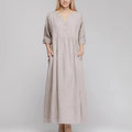Enyami Plain Soft Cotton Linen Belt Long Sleeves Maxi Women's Linen Summer Loose Women Maxi Long Dress