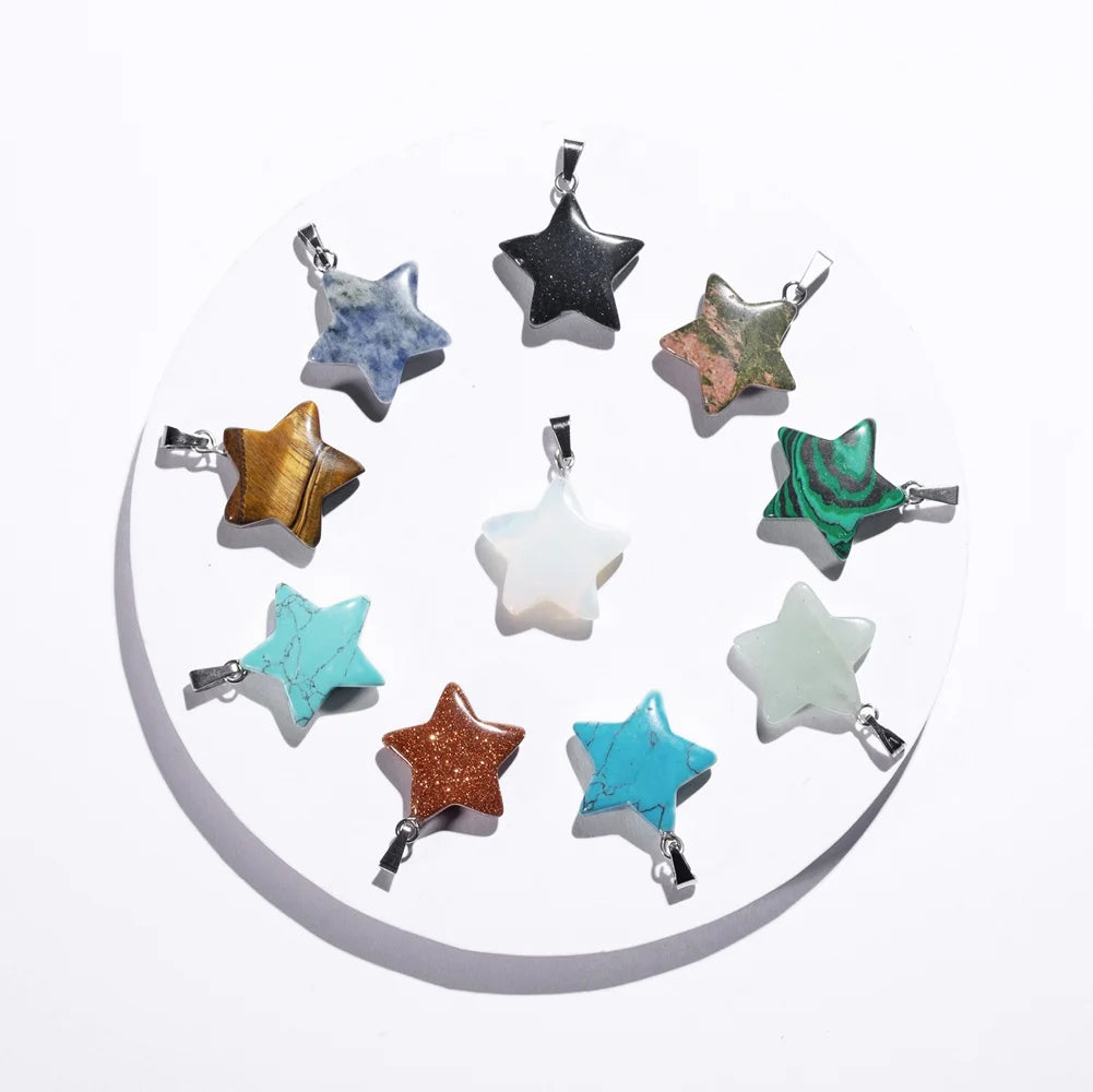 Natural Stone Star Shape Healing Stone Pendant Chakra Crystal Gemstone Charms for Necklace Earring Bracelet Jewelry Making