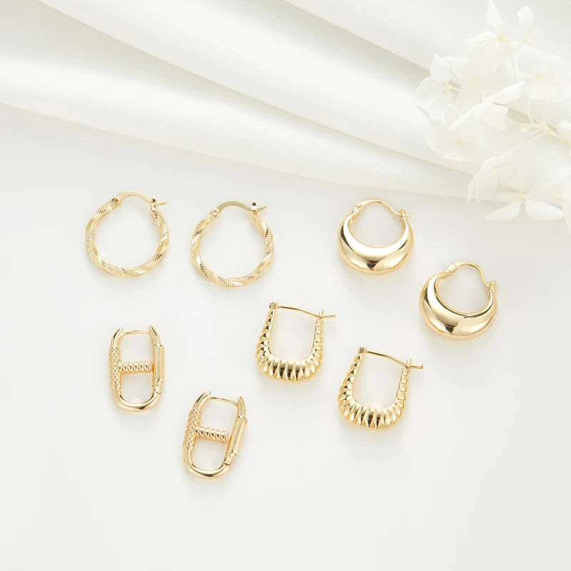 Vintage Simple Women Chunky Circle Twist Earring Hoop Jewelry 14K Gold Metal Hoop Earrings Set Wholesale