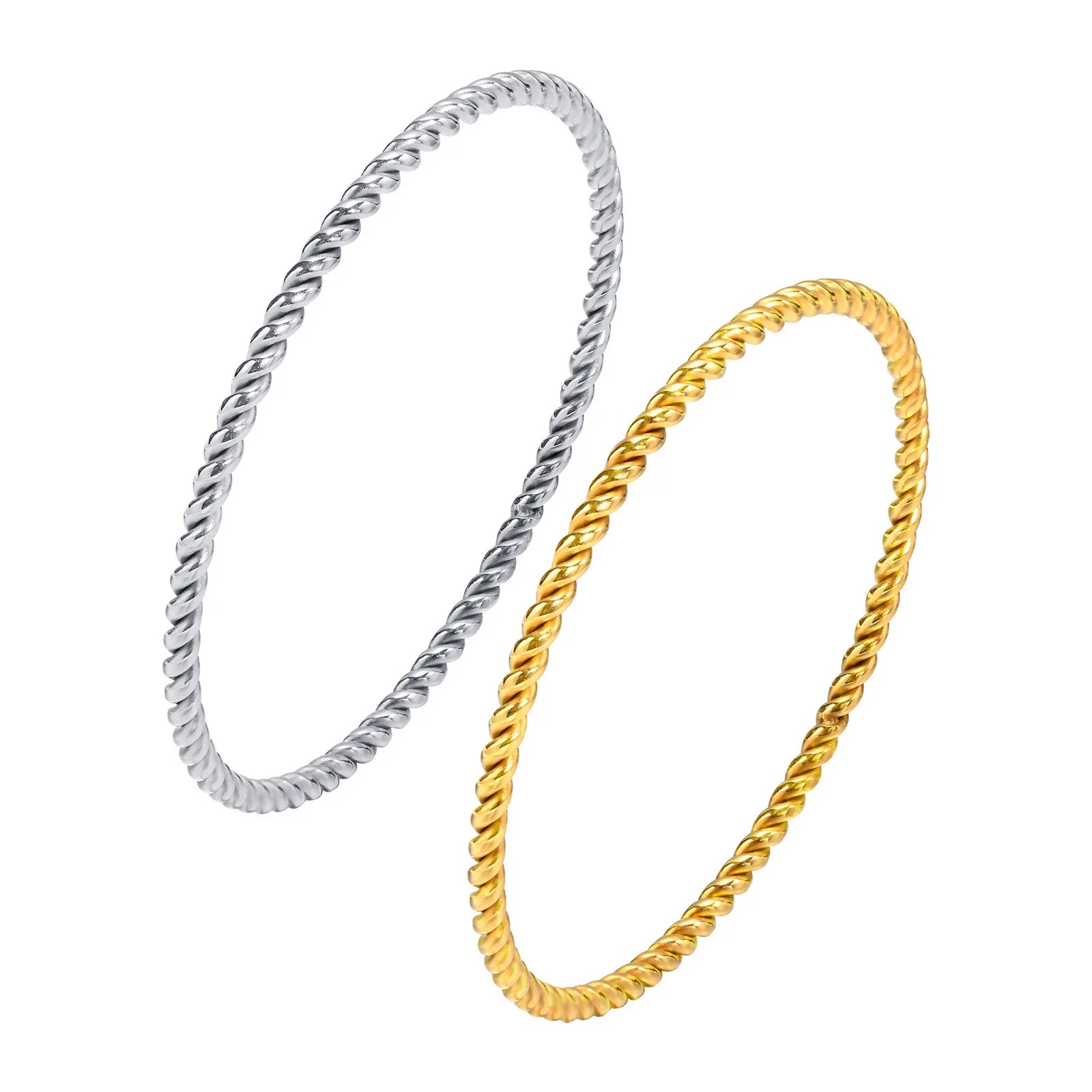 Wholesale New Custom Ladies 18K Gold Plated Stainless Steel Twisted Rope Thin Wire Circle Bangle Bracelets Zircon Charm Jewelry