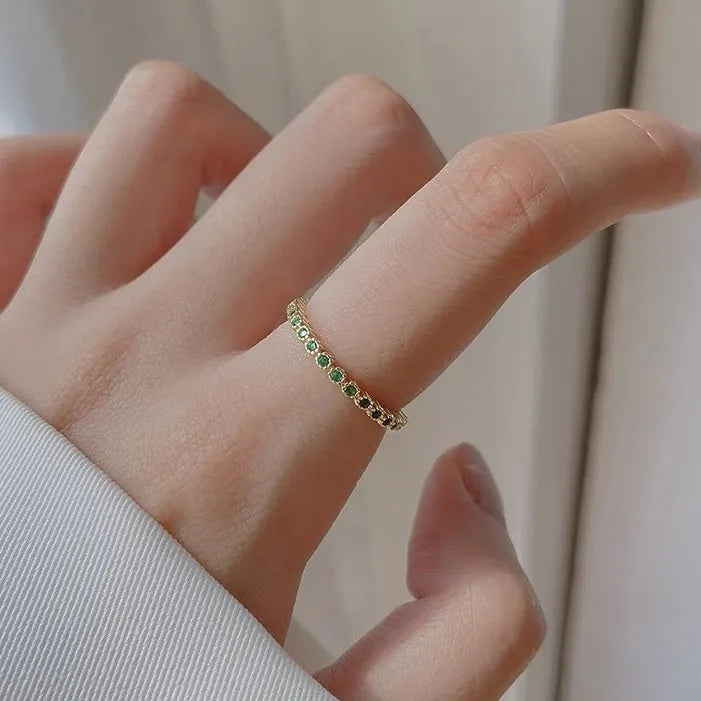 Trendy Women's 925 Sterling Silver 14k Gold Plated Emerald CZ Diamond Engagement Wedding Adjustable Ring for Gift