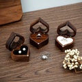 G3841 Double Single Ring Boxes Wooden Wedding Ring Boxes Engagement Proposal Rustic Walnut Storage Wood Ring Heart Jewelry Box