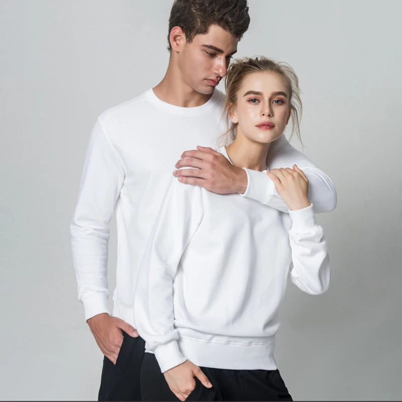 Customized Solid Color Pullover Lady Hoodies & Sweatshirt Casual Knitted Fabric for Autumn Winter Ground Neck Couple Hoodies