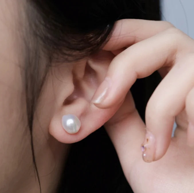 8-9mm Baroque Pearl Stud Earrings 925 Women's Silver Jewelry Resin Ear Clamp 8-9mm 925 Silver Jewelry Resin Ear Pearl Earring