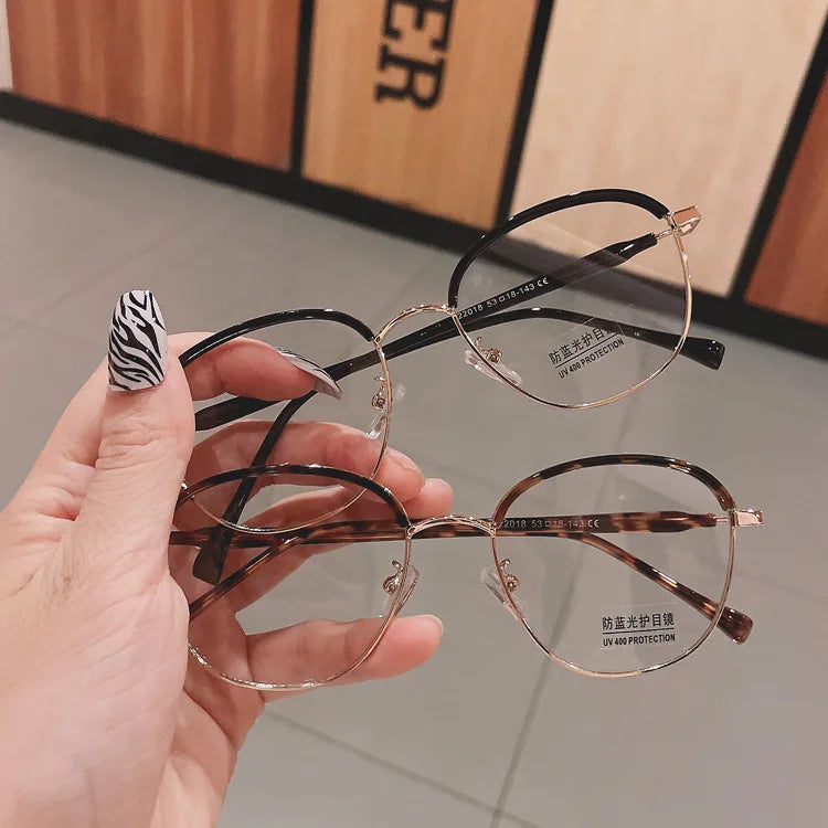 32018 TR90 Metal Myopia Glasses Frame Female Round Half Frame Eyeglasses Male Sun Glasses Eye Frame Korean