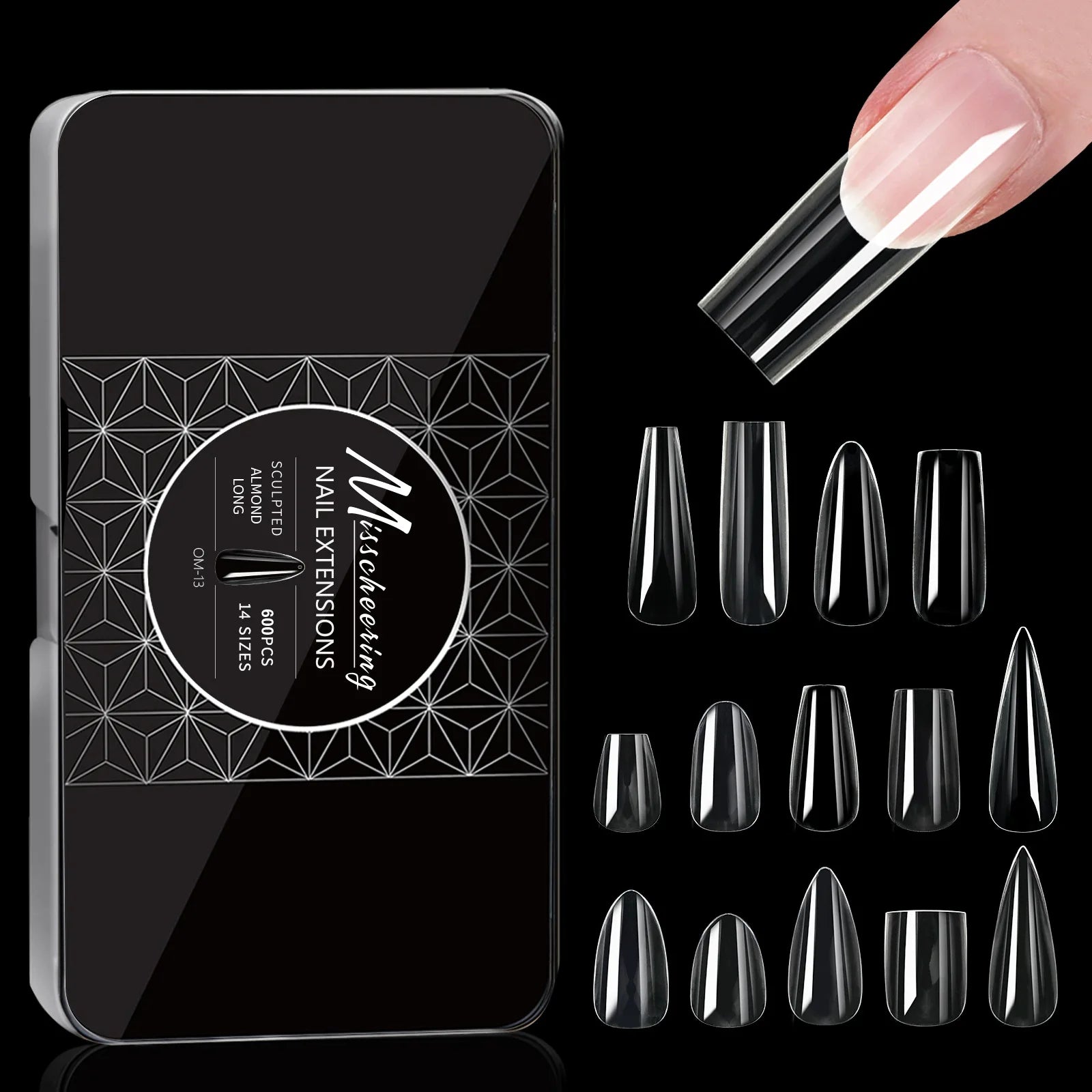 600/550/250PCS Gel Nail Tips Long Almond Shaped Press-On Nails No Buffing Required 12 Sizes in TransparentFinish Nail Extension