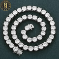 Fashion Hip Hop Party  White Gold Brass 8mm Classic 4 Prong Round Brilliant Cut CZ Clustered Tennis Chains for Men Women