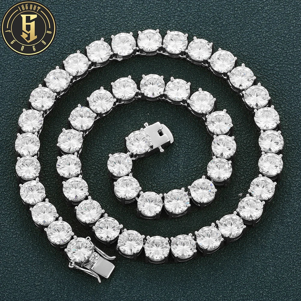 Fashion Hip Hop Party  White Gold Brass 8mm Classic 4 Prong Round Brilliant Cut CZ Clustered Tennis Chains for Men Women