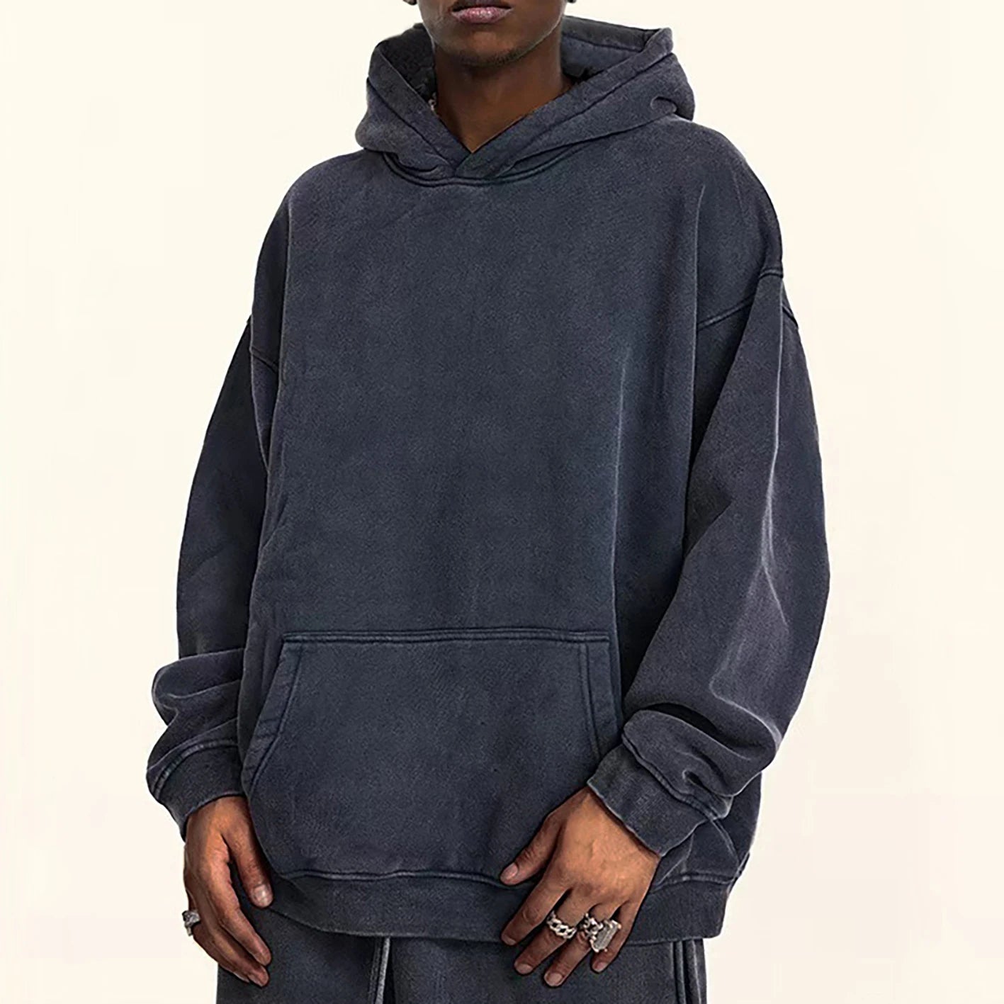 Heavy Acid Wash Hoodie 100% Cotton Puff Printed Sun Faded Hoodies Distressed Boxy Pullover with Hooded Collar