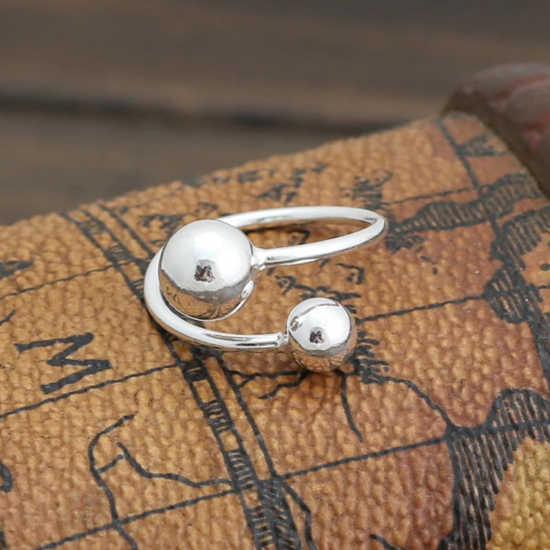 Double Ball Style Jewelry  Silver Open Adjustable Punk Shape Rings for Women