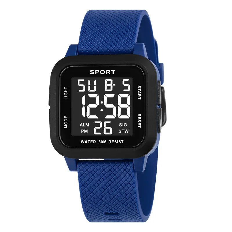 Men Sports Digital Watches Squire Shaped LED Light Waterproof