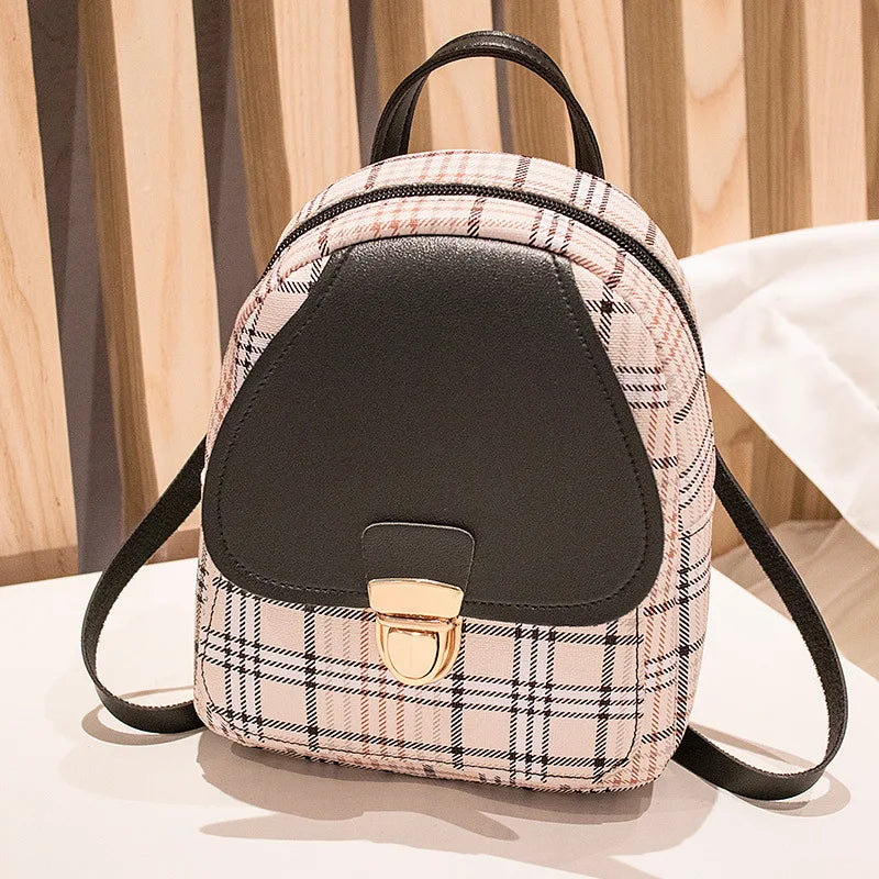Cheapest Hot Sale Pu Printing Plaid Woman Small Backpack Mini Ladies Bag Fashion Leather Travel Shoulder Small Backpack