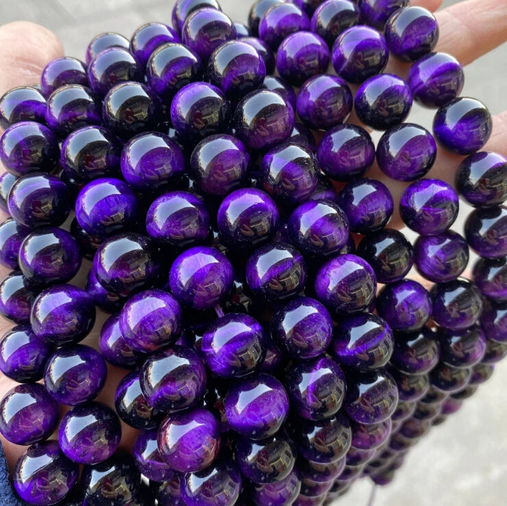 Purple Tiger Eyes 4 /6 /8 / 10/12mm Colorful Tiger Eyes Natural Gemstone Stone Beads for Bracelet Necklace Jewelry DIY