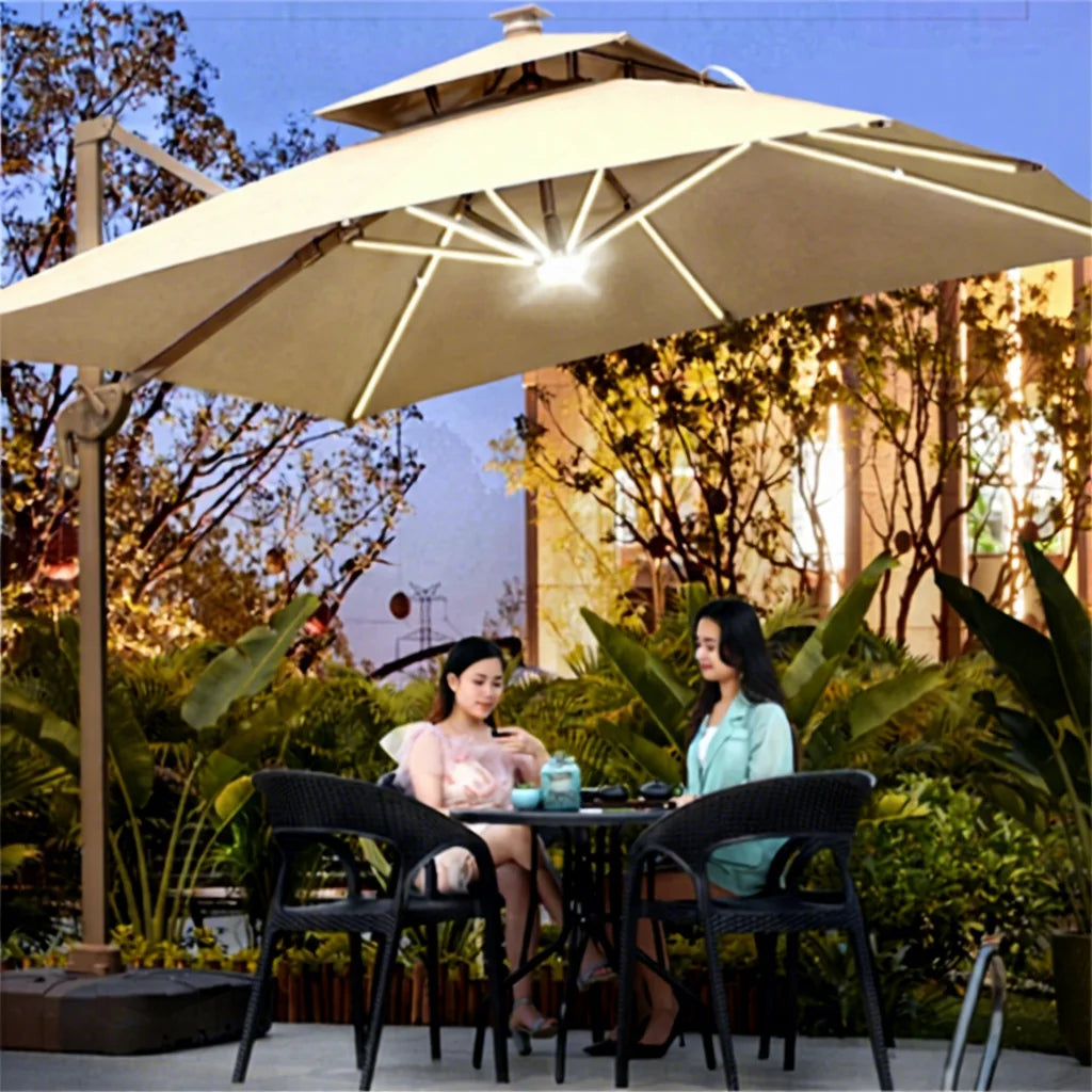 Large Base High Quality Modern White Aluminum Square 8 Ribs Beach Outdoor Double Canopy Umbrella Cantilever Garden Parasol