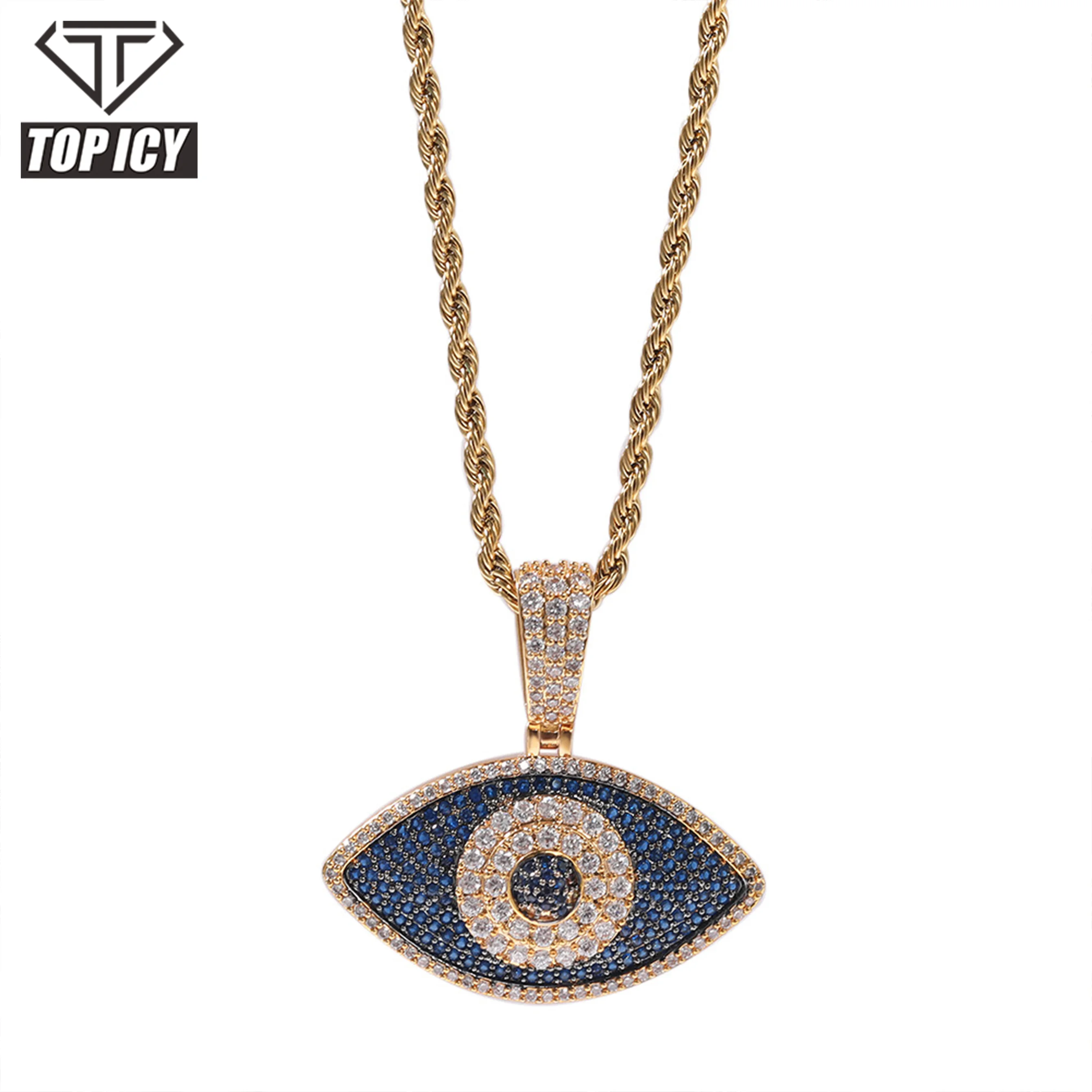 Mixed Color Evil Eyes Pendant Necklace Hip Hop Personality Brass Zircon Unisex Fashion Pendant Evil Eyes Charm