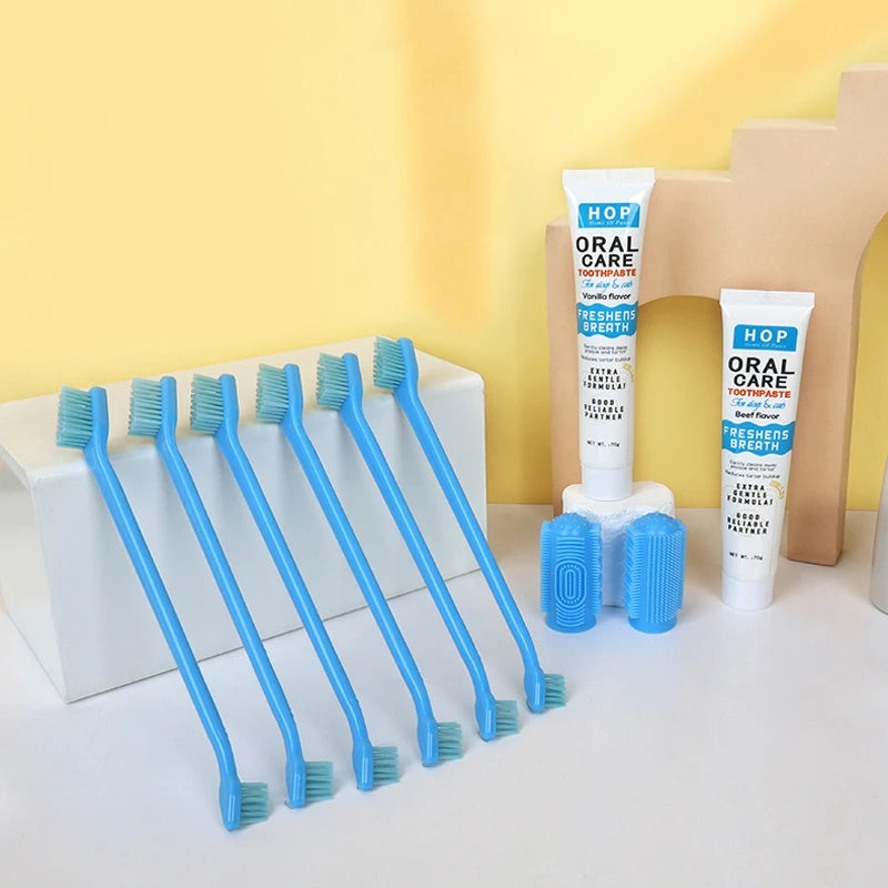 10 Pcs Pet Oral Hygiene Kit Dog Toothbrush and Toothpaste Set With Dual Ended Toothbrush Finger Brush and Toothpaste