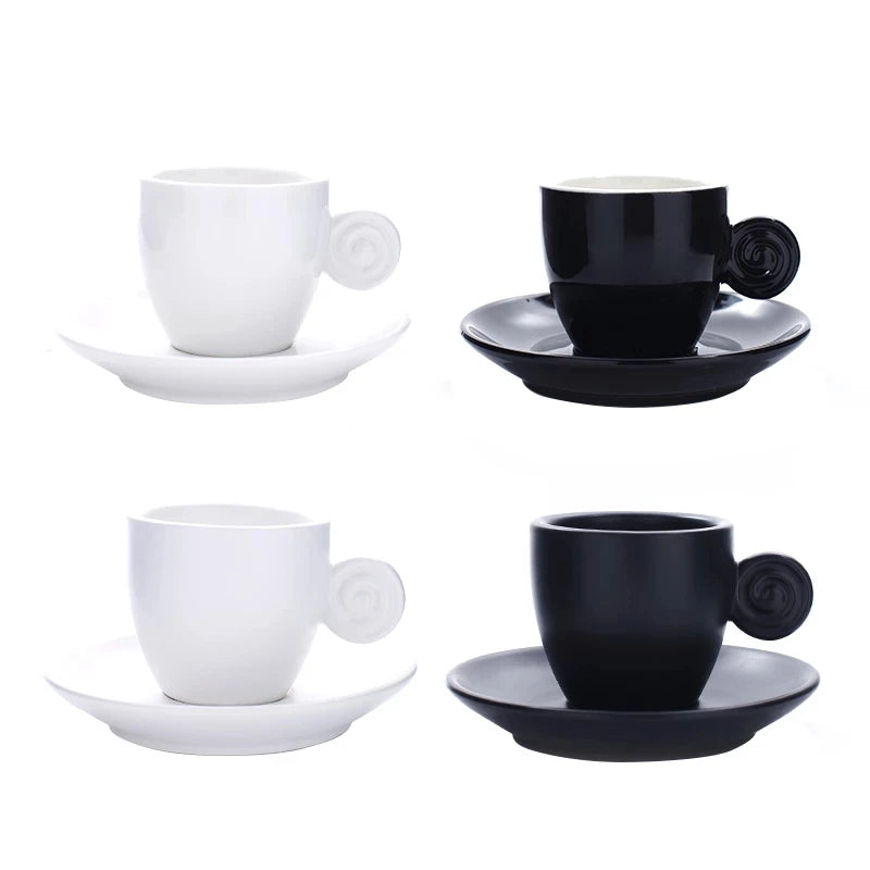 Stylish 90cc Espresso Shot Cups Saucers Set Frosted Black Glaze Coffee Mug Plate Kits Small Tasteful K-Cups Product Category