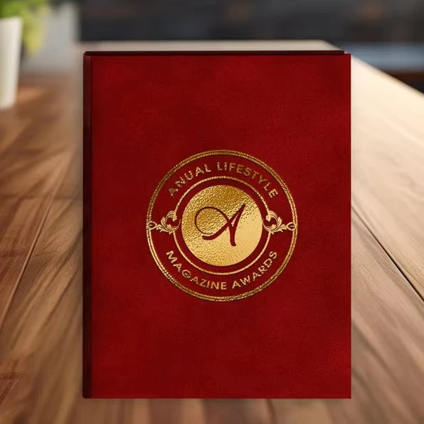 Custom A4 Gold Foil Luxury Velvet Folio Envelope Holder Marriage Certificate Red Carpet Winners Booklet File Folder With Pocket