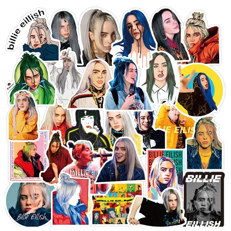 50Pcs Billie Eilish Singer Star Music Sticker Bad Guy for Girl Luggage Bottle Laptop Skateboard Graffiti Stickers Label