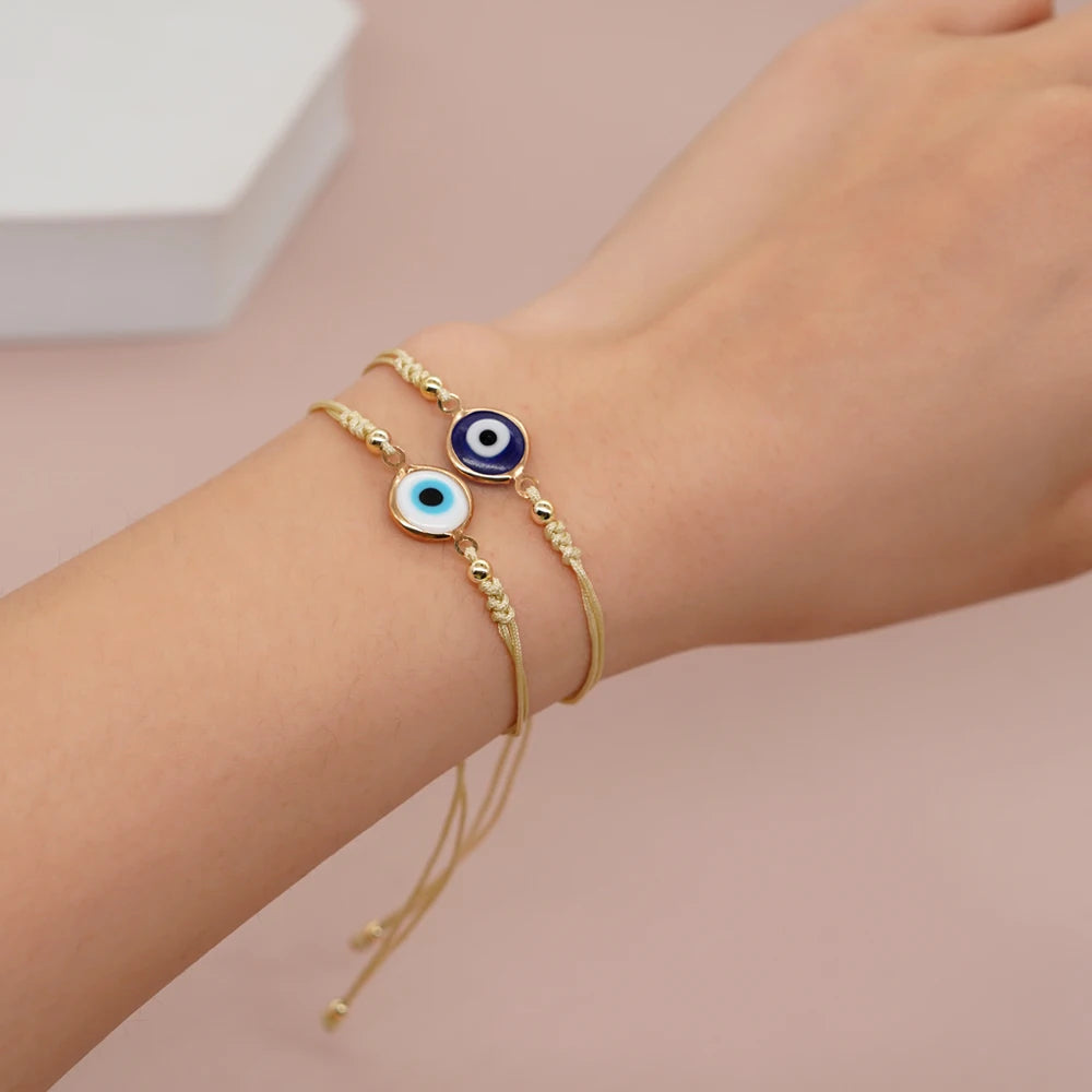Go2boho Handmade Adjustable Rope Beaded Bracelet Turkish Eye Fashion Jewelry for Women Men Kids-for Summer Friendship Charms